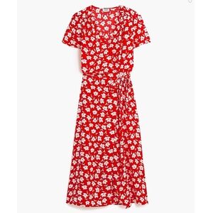 J. Crew Factory Drapey Twill Wrap Midi Dress in Red Poppy, Size S